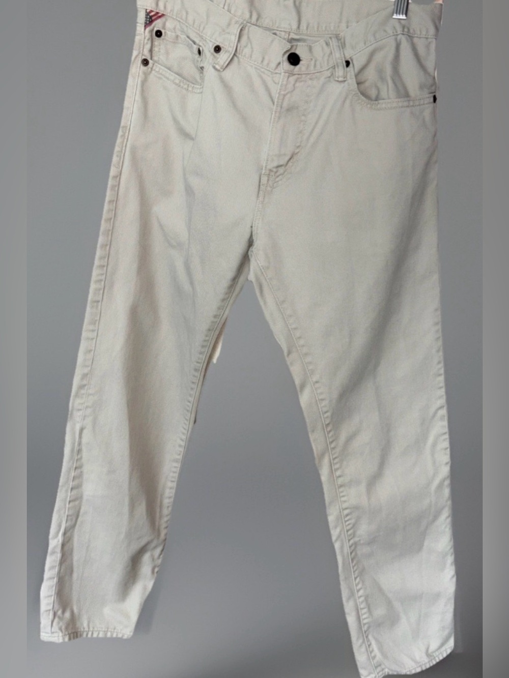 Ralph Lauren Denim & Supply Straight Leg Jeans Beige Distressed USA Flag 31x30